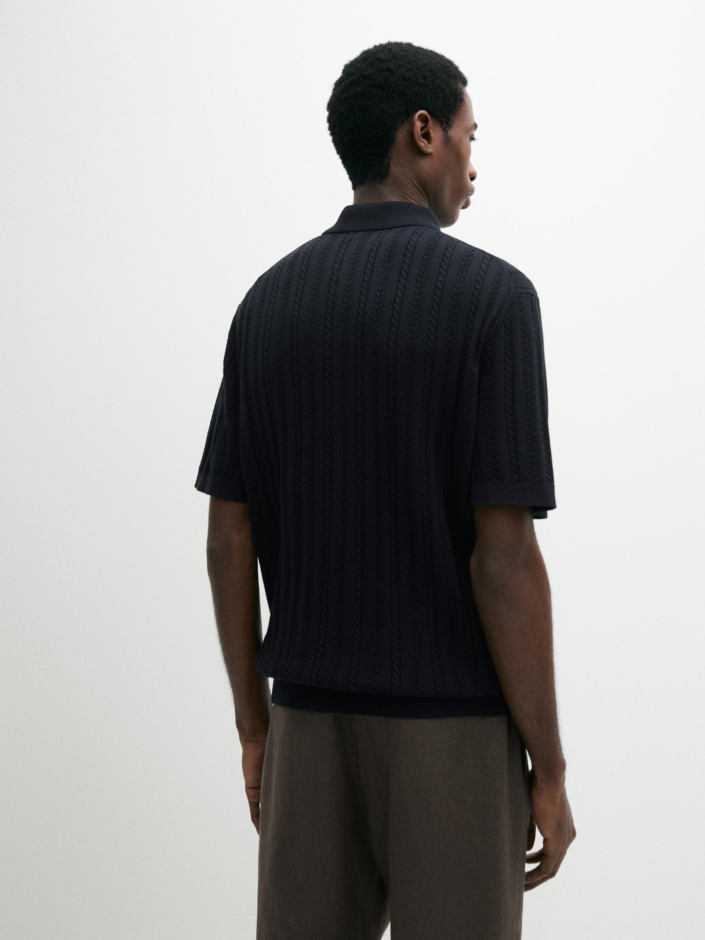 Pull polo en maille tressée de coton mélangé